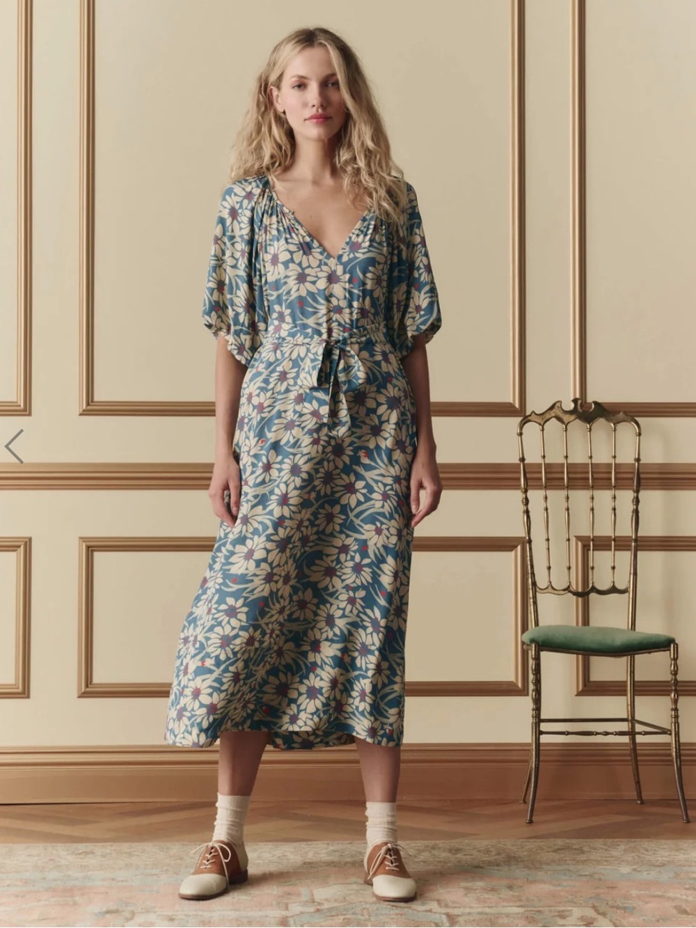 THE GREAT. The Fairground Dress in Blue Scattered Bloom